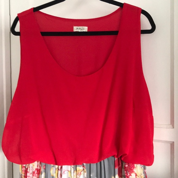 MAGIC Red Floral Sleeveless Pleated Dress Size 3X - Picture 2 of 9